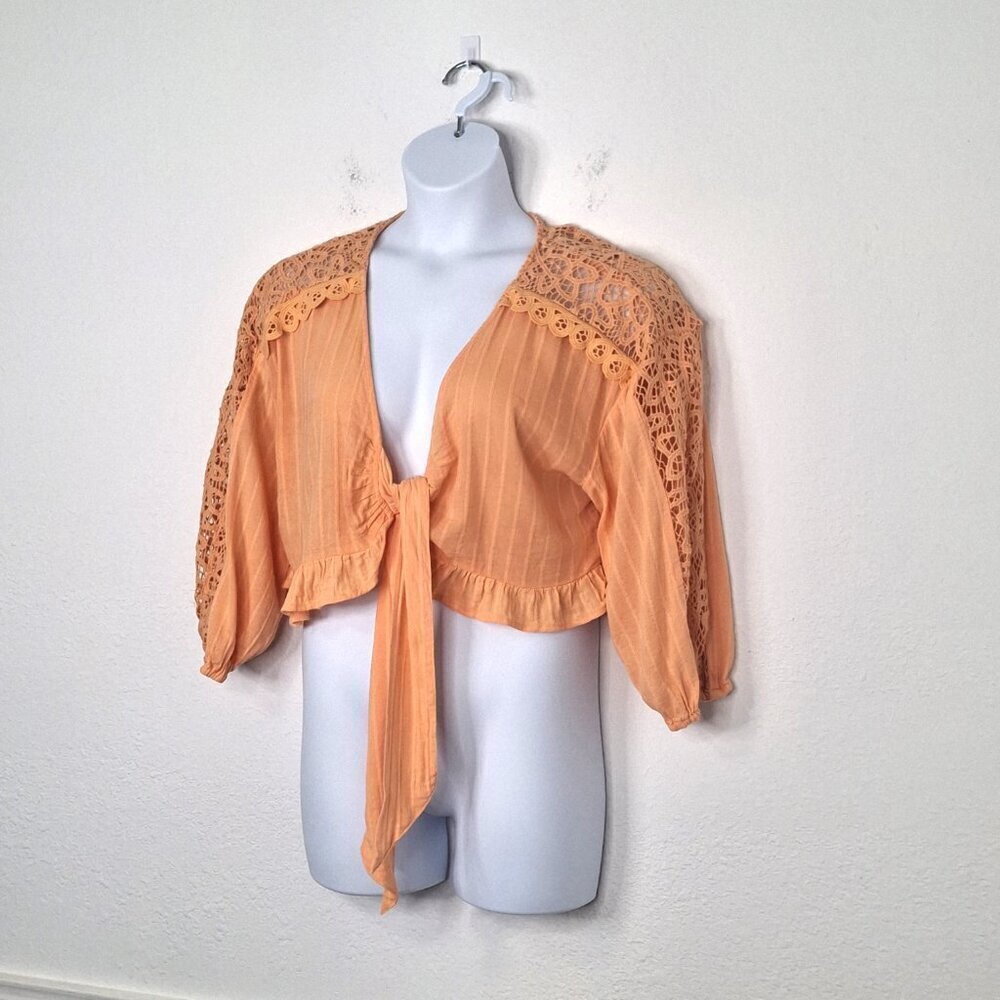 American Eagle Crochet Bolero Top Sz L Relaxed Cover Up Boho Cottagecore - Picture 2 of 16